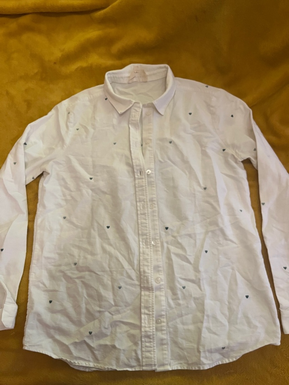 Sezane Tomboy Shirt in White and Green Embroidered Hearts